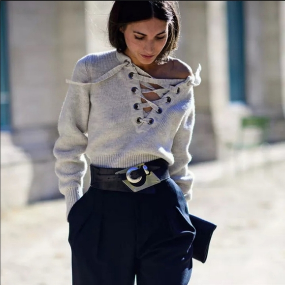 **SOLD** Isabel Marant Grey Charley Lace Up Sweater, Sz. 36 - Picture 3 of 16